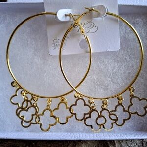 Elegant Gold Hoop Earrings with Floral Charms